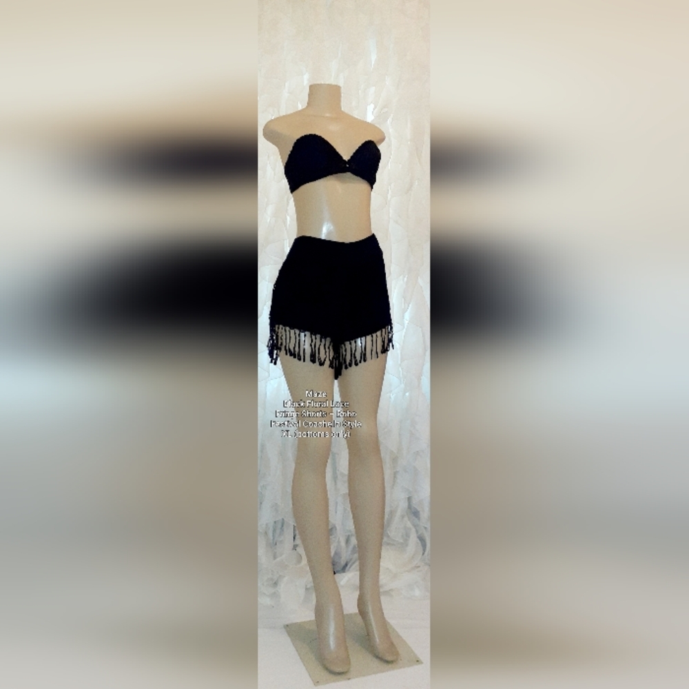 Maze Black Floral Lace Fringe Shorts – Boho Festival Coachella Style XL